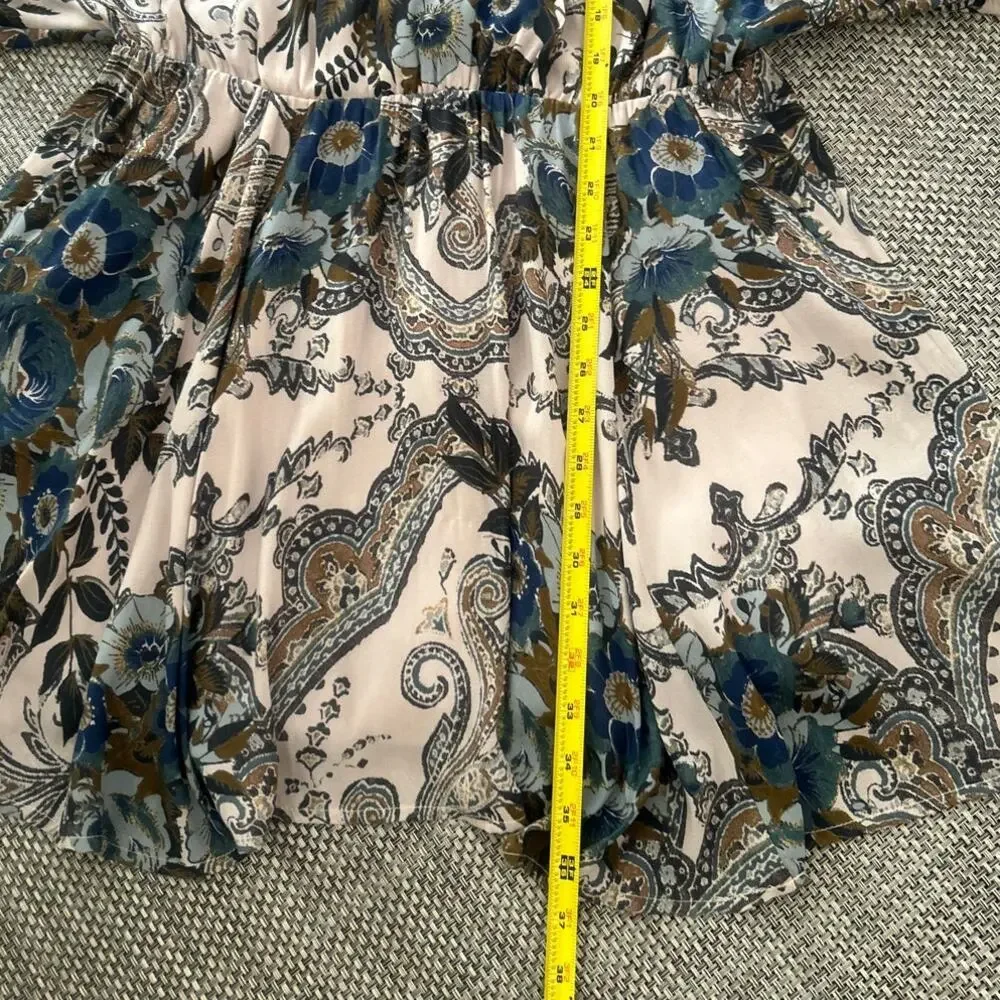 FREE PEOPLE High Plains Flounce Romantic Wrap Front V Neck Dress M Boho Feminine